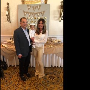 Tan and gold flare pants